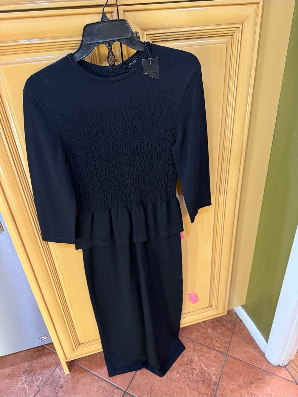 Black Smocked Peplum Midi Dress NWT